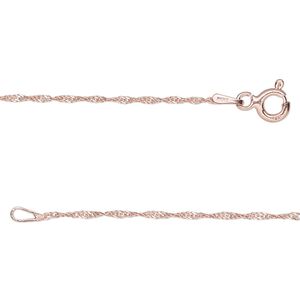 Chain 1pkg1 rose gold-plated sterling silver Singapore, 1mm / springring clasp, Gossamer™ 18 inch