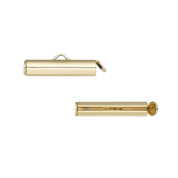 End bar, gold-finished brass, 20x4mm round tube with fold-in ends, 2.75-3mm inside diameter. Sold per pkg of 10. image number 0