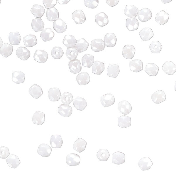 Bead 1pkg120 Czech fire-polished glass, opaque alabaster snow white luster, 3mm faceted round. image number 0