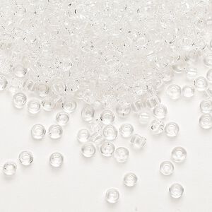 Seed bead, Dyna-Mites™, glass, transparent clear, #8 round. Sold per 40-gram pkg.