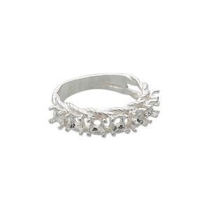 Ring, sterling silver, twisted band with (7) 3.5mm 4-prong round settings, size 7. Sold individually.