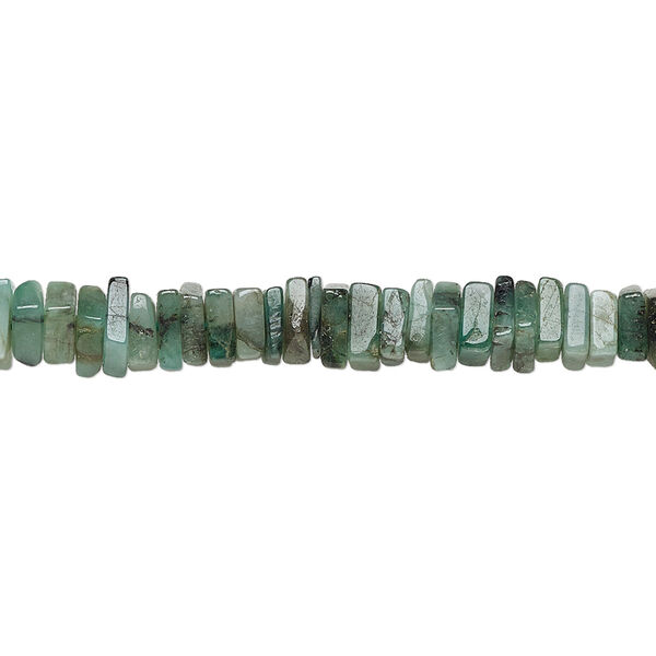 Bead, emerald (oiled), 4x1mm-6x2mm hand-cut square rondelle, C- grade, Mohs hardness 7-1/2 to 8. Sold per 8-inch strand, approximately 95-150 beads. image number 0