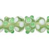 Bead, lampworked glass, green / white / clear, 14x10mm rondelle. Sold per pkg of 20. image number 0