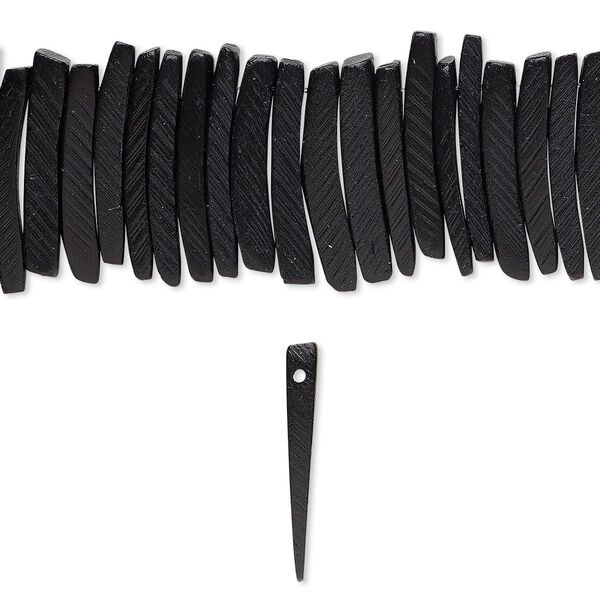 Bead, coconut palm wood (dyed / waxed), black, 25x4mm hand-cut top-drilled stick. Sold per 15-1/2" to 16" strand. image number 0