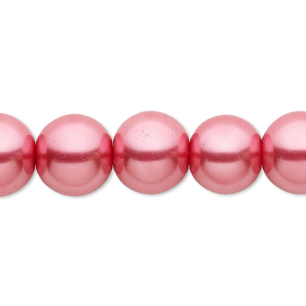Bead, crystal pearl, bright pink, 12mm round. Sold per 15-1/2" to 16" strand, approximately 30 beads. image number 0