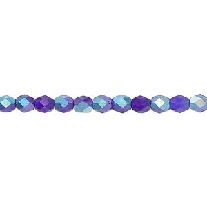 Bead 1pkg100 Czech fire-polished glass, 4mm faceted round, opaque matte dark blue AB
