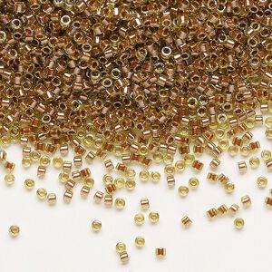 Seed bead, Delica®, glass, pkg/250g, #11 round, opaque copper pearl-lined chartreuse (DB-1703).