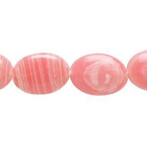 Bead, resin, white and pink, 18x13mm flat oval. Sold per 15" to 16" strand.