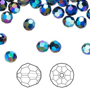 Bead 1pkg360 jet shimmer 2X, Swarovski&reg;, 6mm faceted round 5000