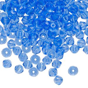 Bead, Czech pressed glass, translucent blue, 4mm bicone. Sold per 1-ounce pkg, approximately 270 beads.