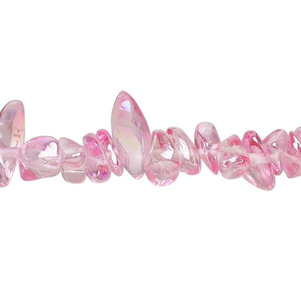 Bead, glass, pink AB, small chip. Sold per 34-inch strand. image number 0