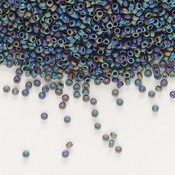 Seed bead, Miyuki, glass, pkg/250g, #15 rocaille, opaque matte rainbow black, (RR-401FR). image number 0