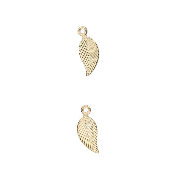 Charm, 14Kt gold-filled, 10x5mm single-sided left- and right-facing textured leaf. Sold per pkg of 2. image number 0