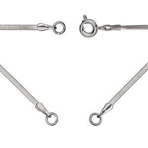 Chain 1pkg1 silver-plated snake, 1.6mm flat necklace component / 3.5mm jump ring / springring clasp, brass 18 inch