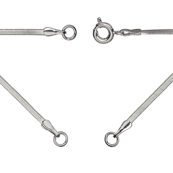 Necklace, silver-plated brass, 1.6mm flat snake, 18 inches in (2) 9" segments with (2) 3.5mm soldered jump rings and springing clasp. Sold Individually. image number 0