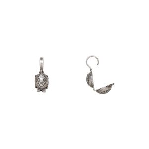 Bead tip, Hot Tips®, antique silver-plated brass, 9x5mm bottom clamp-on turtle with open loop. Sold per pkg of 100.