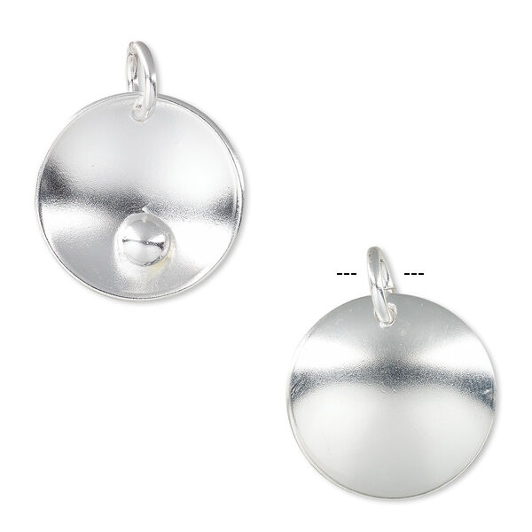 Drop, Hill Tribes, silver-plated brass, 21mm concave round with 5mm round. Sold individually. image number 0