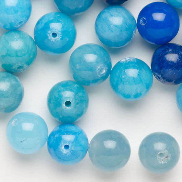 Bead mix, quartz (dyed), pkg/2 ounces, blue, 9-11mm machine-cut round, C grade. image number 0