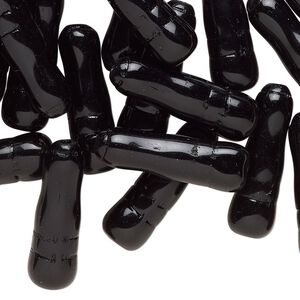 Bead, glass, opaque black, 23x7mm tapered capsule. Sold per 2-ounce pkg, approximately 35 beads.