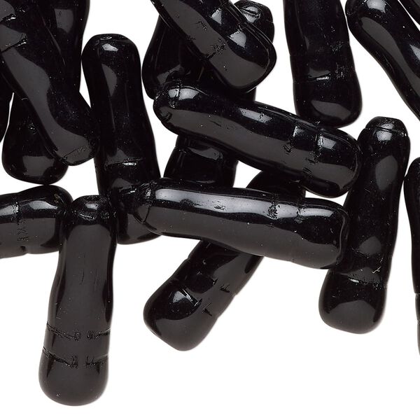 Bead, glass, opaque black, 23x7mm tapered capsule. Sold per 2-ounce pkg, approximately 35 beads. image number 0