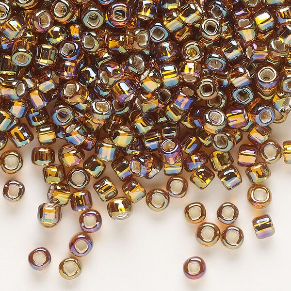 Seed bead, Dyna-Mites™, glass, silver-lined translucent rainbow root beer, #6 round with square hole. Sold per 40-gram pkg. image number 0