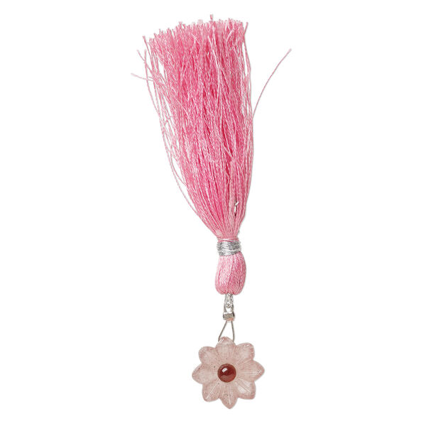 Strawberry quartz / garnet 1pkg1, top-drilled hand-cut 1sided carved flower bead natural, 16mm image number 2
