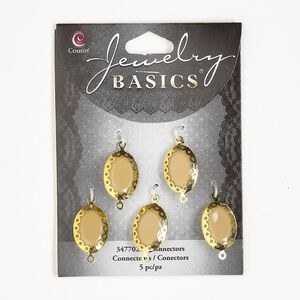 Link, gold-finished brass and acrylic, peach, 23x13mm-24x14mm double-sided faceted oval. Sold per pkg of 5.