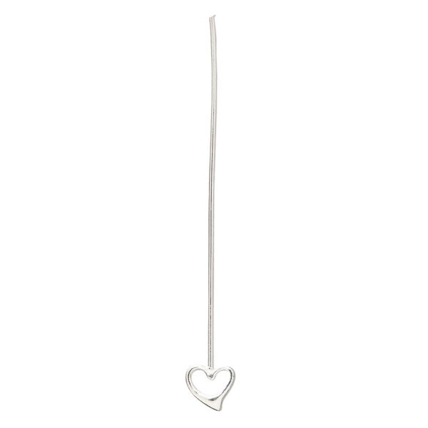 Head pin, sterling silver, 2-1/4 inches with 8mm open heart, 20 gauge. Sold per pkg of 4. image number 0