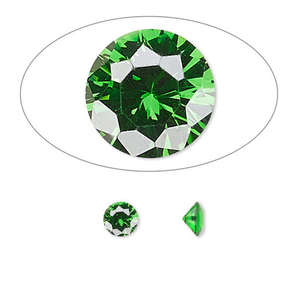 Gem, cubic zirconia, emerald green, 5mm faceted round, Mohs hardness 8-1/2. Sold per pkg of 2. image number 0