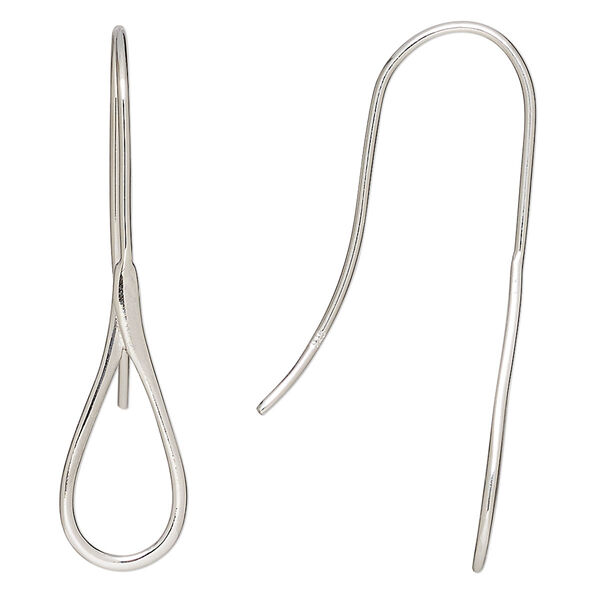 Ear wire, sterling silver, 40mm fishhook with teardrop perpendicular loop, 20 gauge. Sold per pair. image number 0