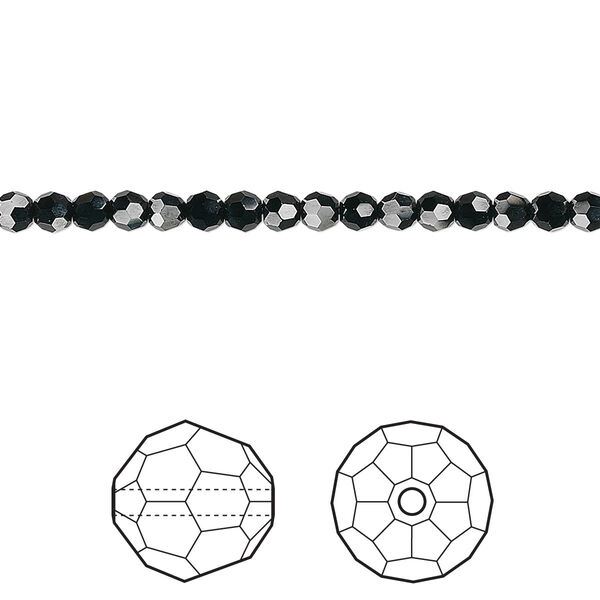 Bead 12pk jet, Crystal Passions® 3mm round 5000 image number 0