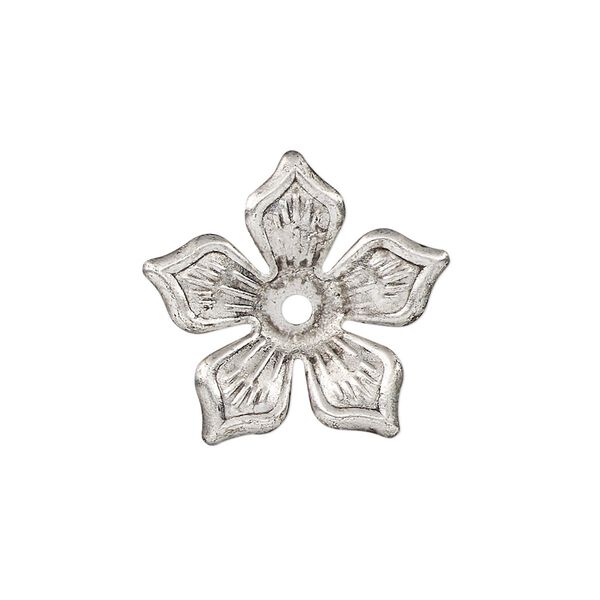 Component, antique silver-finished steel, 22x21mm single-sided flower. Sold per pkg of 20. image number 0