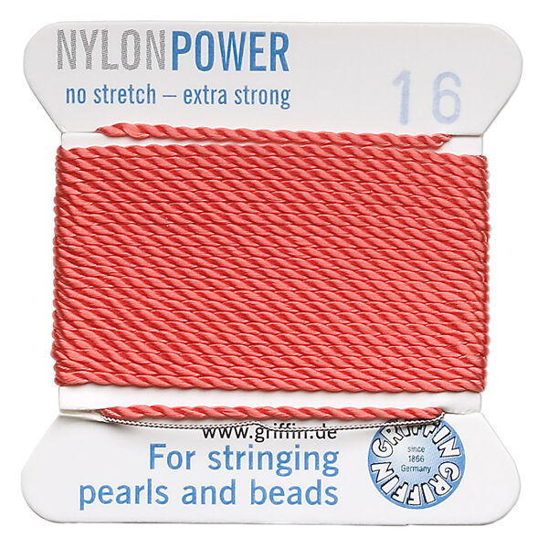 Thread, Griffin, nylon, coral, size #16. Sold per 2-meter card (approximately 78 inches). image number 0