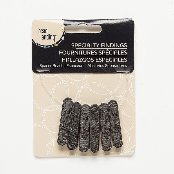 Spacer bar, gunmetal-finished "pewter" (zinc-based alloy), 33x7mm-34x7mm double-sided 5-strand flat oval with swirl design. Sold per pkg of 6. image number 0