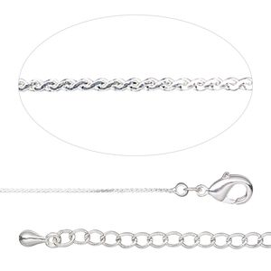 Chain 1pkg1 silver-plated serpentine, 0.4mm / lobster claw clasp, brass 18 inch