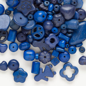 Bead mix, "howlite" (resin) (imitation) 1pkg4oz, blue and dark blue, 6x3mm-30x30mm mixed shapes.