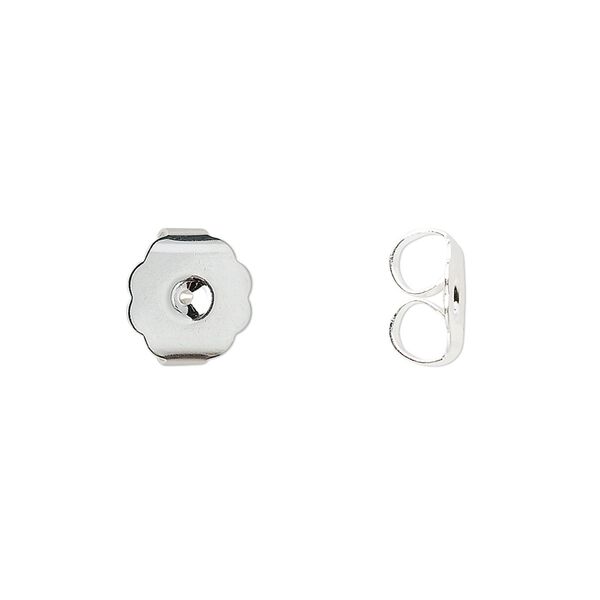 Earnut 1pkg100 silver-plated, 10x9mm scalloped round / monster, brass 50 pair image number 0