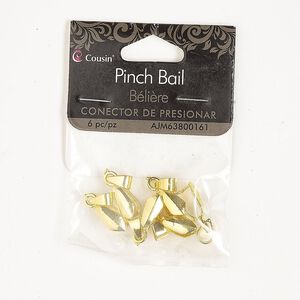 Bail, ice-pick, gold-finished brass, 11x5mm with 7.5mm grip length. Sold per pkg of 6.