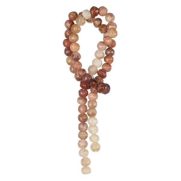 Bead, sunstone (natural), shaded, 6x5mm-7x6mm hand-cut tumbled faceted rondelle, F grade, Mohs hardness 6-1/2 to 7. Sold per 14-inch strand. image number 0