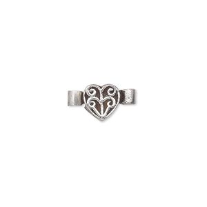 Clasp magnetic 1pkg1 sterling silver, 8mm heart, antiqued 1-strand