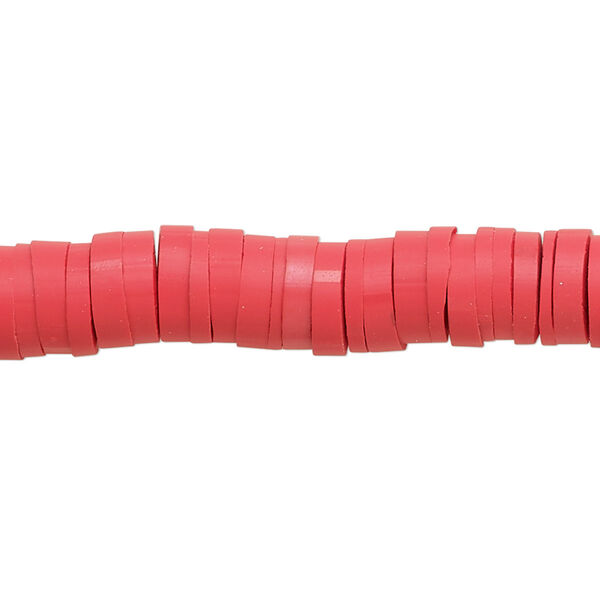 Bead, polymer clay, opaque red, 8x2mm heishi. Sold per pkg of (2) 15-1/2" to 16" strands. image number 0