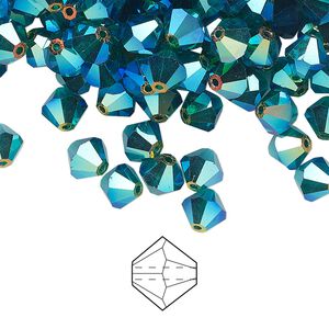 Bead 288pk emerald AB 2X, Preciosa Czech crystal 6mm bicone
