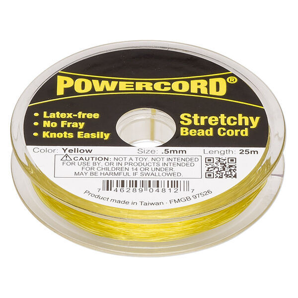 Cord, Powercord®, elastic, yellow, 0.5mm, 4-pound test. Sold per 25-meter spool. image number 0