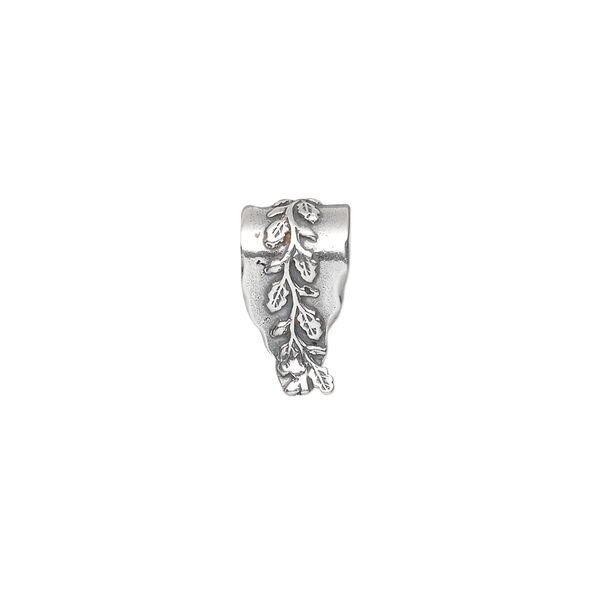 Bail, ice-pick, antiqued sterling silver, 15x8mm fancy shield with leafy vine design, 12mm grip length. Sold individually. image number 0