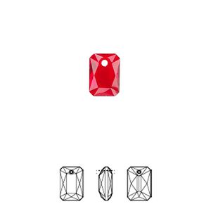 Drop 4pk light Siam, Crystal Passions® 9x6mm pendant emerald cut 6435