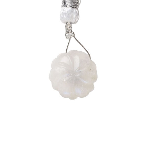 Rainbow moonstone / iolite 1pkg1, top-drilled hand-cut 1sided carved flower bead natural, 14mm image number 1