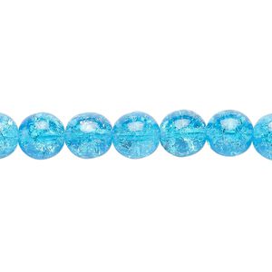 Bead, Czech crackle glass druk, turquoise blue, 8mm round. Sold per 15-1/2" to 16" strand, approximately 50 beads.
