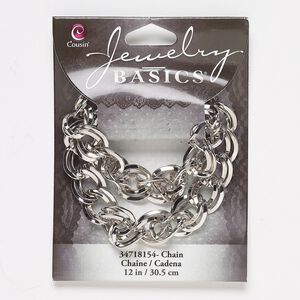 Chain, silver-finished steel, 12.5mm double curb, 12 inches. Sold individually.