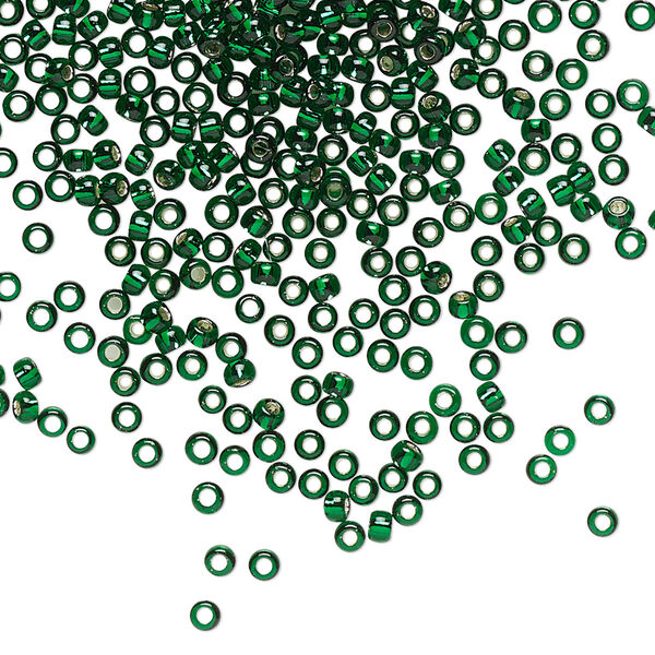 Seed bead, TOHO BEADS®, glass, pkg/50g, #11 round, translucent silver-lined green emerald (TR-11-36). image number 0