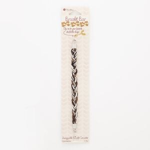 Bracelet component, nylon / silver-finished "pewter" (zinc-based alloy) / steel, black / brown / white, 8mm braided, 6 inches. Sold individually.